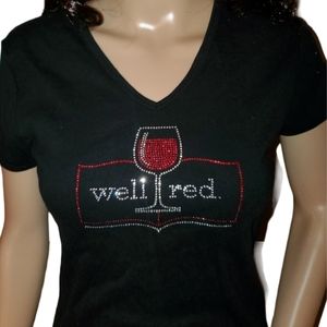 Shirt Well Red Wine glitter rhinestone tshirt